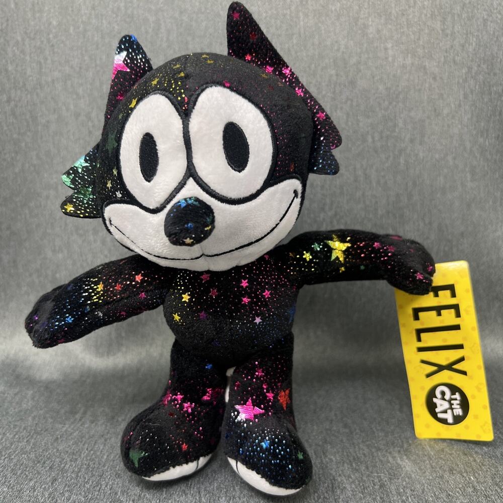 Felix the Cat Plush Toy Factory DreamWorks Black Rainbow Foil Star Pattern 8"